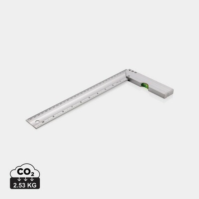 Professional aluminum square ruler with integrated level optimal to measure corners and draw squares. Double sided printing with indication in CM (30) and inches (10) Level Accuracy 0.5mm